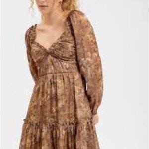 Blu Pepper Brown Floral Puff-Sleeve Mini Dress